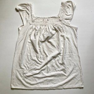 White Crochet Square Neck Peasant Top